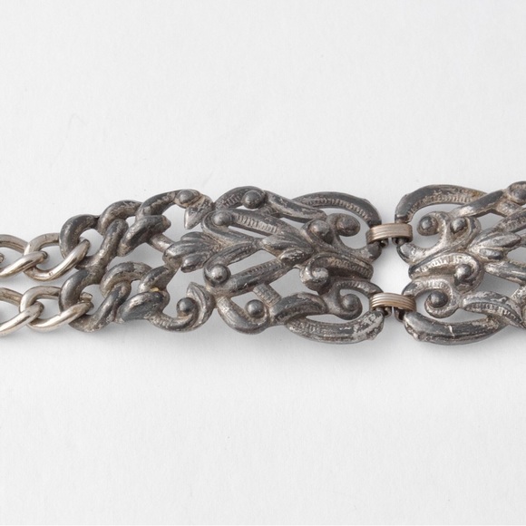Vintage Silver Tone Panel Link Bracelet Ornate Openwork - Picture 4 of 5